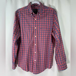Abercrombie & Fitch Relaxed Long Sleeve Button Up Orange and Blue Plaid Shirt S